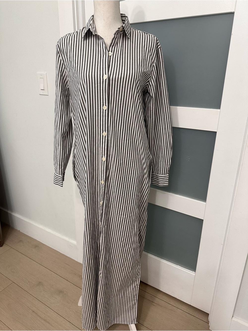 Loft Striped Maxi Shirt Dress Pockets SZ Small Everyday Wear Casual NWT